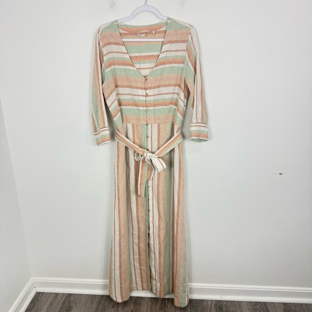 Soft Surroundings Chic Striped Linen Maxi Dress Button Front Relaxed Fit Large - Picture 3 of 12